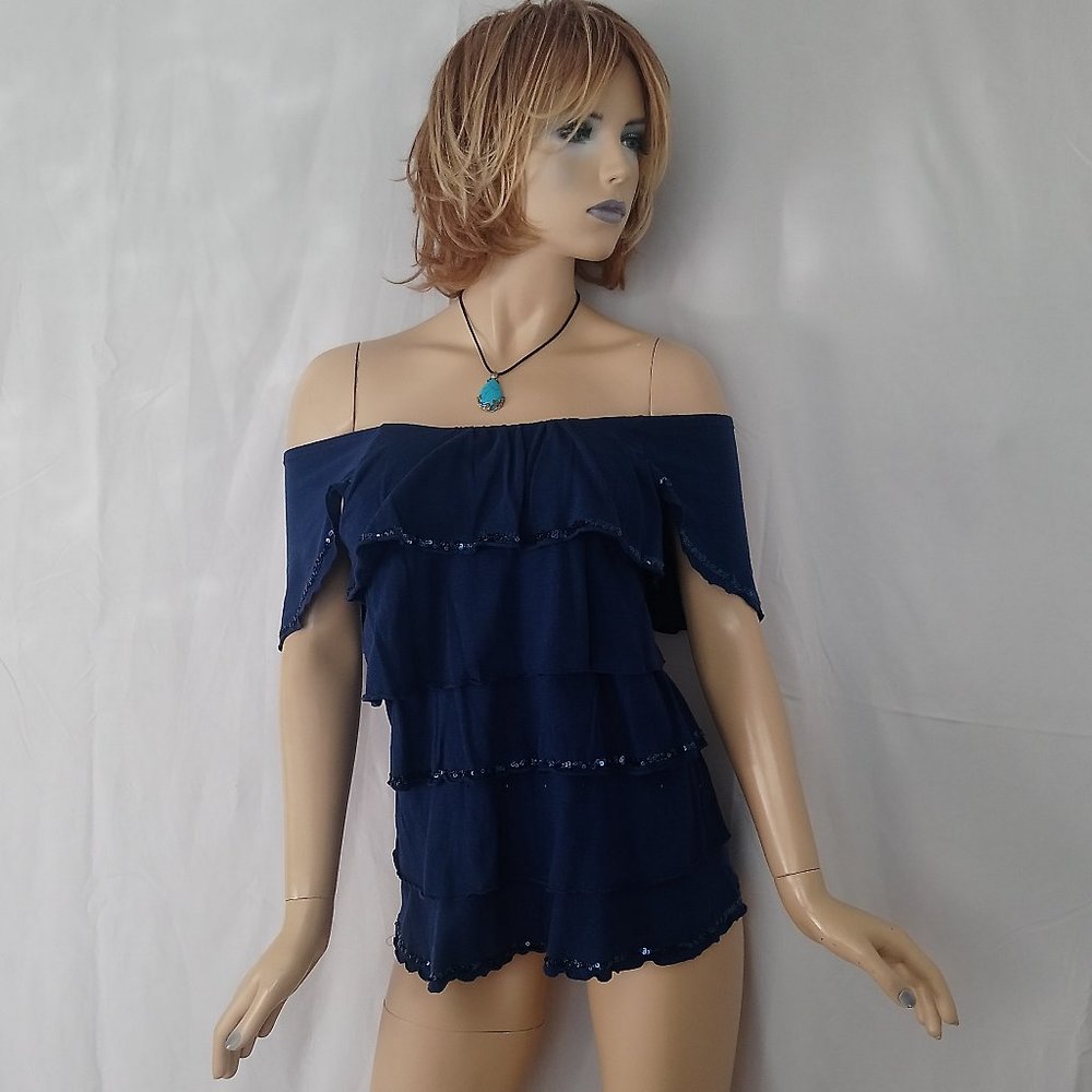 STYLE&CO Navy Layered Braded Top Sz M CUTE!